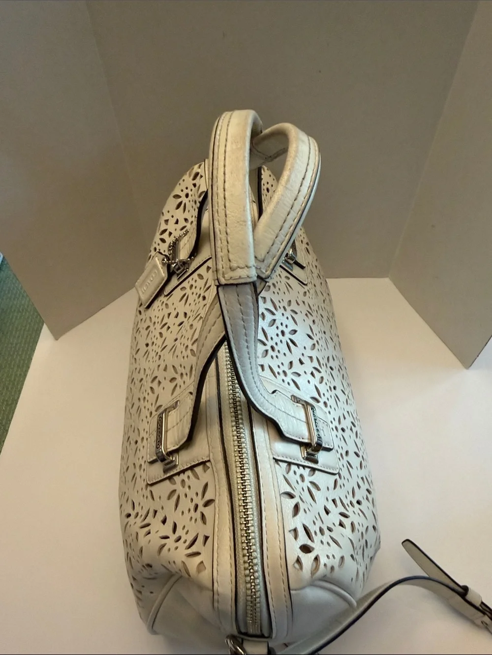 Coach Taylor Eyelet Laser-Cut Leather Satchel with Top Handles